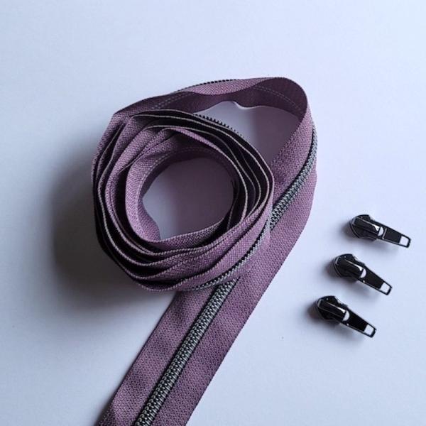 Reissverschluss & Zipper im Set (Gunmetal/Blasslila)